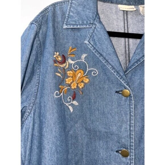 Vintage Classic Elements Womens XL Denim Jacket With Floral Embroidery & Button - Picture 2 of 6